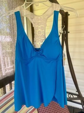 Lucky Brand Turquoise Blue Crochet-Back One-Piece Swimdress